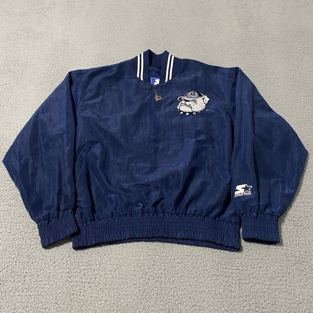 Vintage Georgetown Hoyas Jacket Starter Womens M Blue 1/2 Zip Pullover USA Made